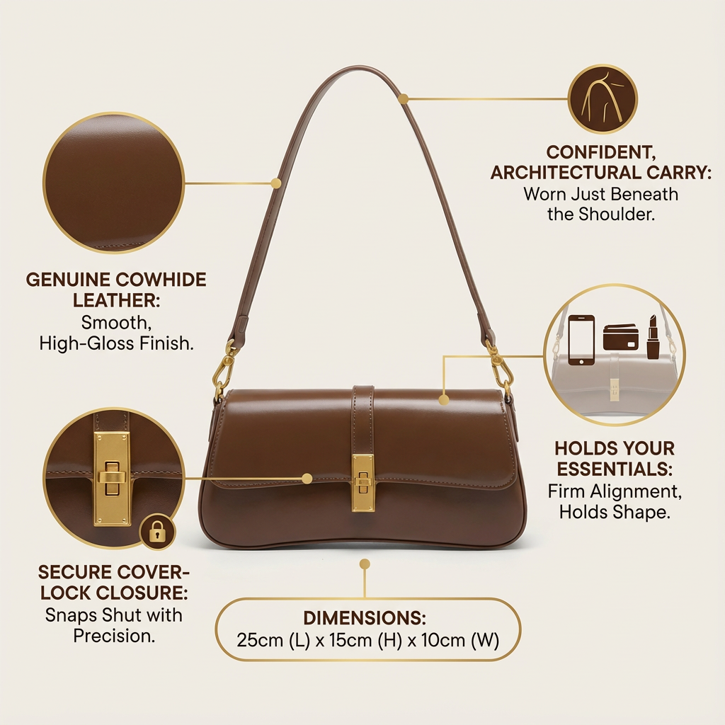 Noëlle Compact Sculpted Leather Baguette Bag