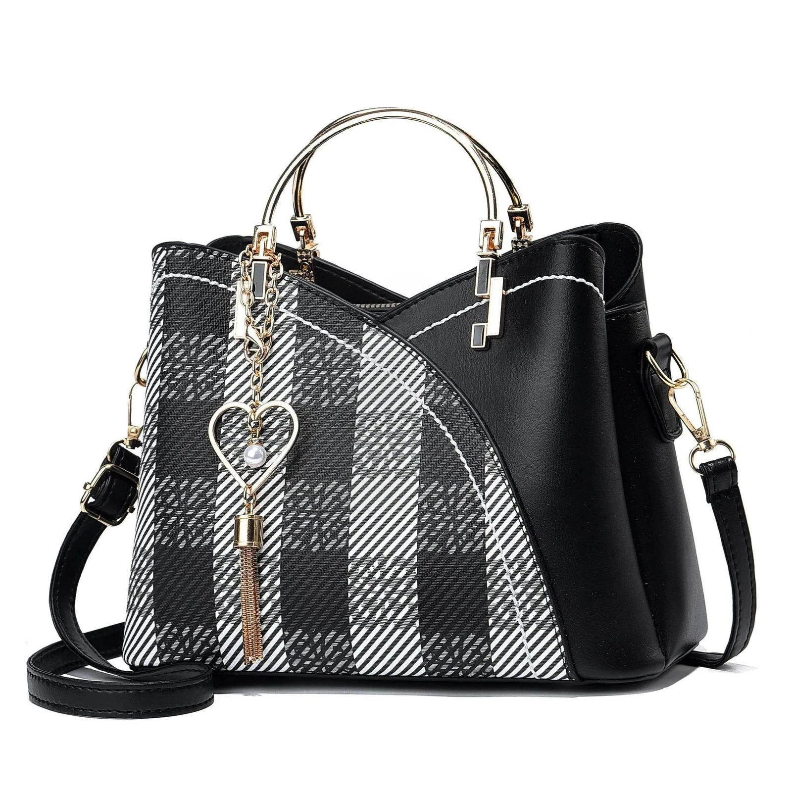 Averline Plaid Panel Satchel - Vellegra