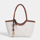 Braided PU Leather Tote Bag with Charm Detail - Vellegra