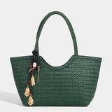 Braided PU Leather Tote Bag with Charm Detail - Vellegra