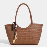Braided PU Leather Tote Bag with Charm Detail - Vellegra