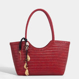 Braided PU Leather Tote Bag with Charm Detail - Vellegra