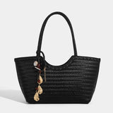 Braided PU Leather Tote Bag with Charm Detail - Vellegra