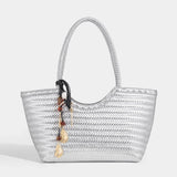 Braided PU Leather Tote Bag with Charm Detail - Vellegra