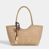 Braided PU Leather Tote Bag with Charm Detail - Vellegra