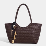 Braided PU Leather Tote Bag with Charm Detail - Vellegra