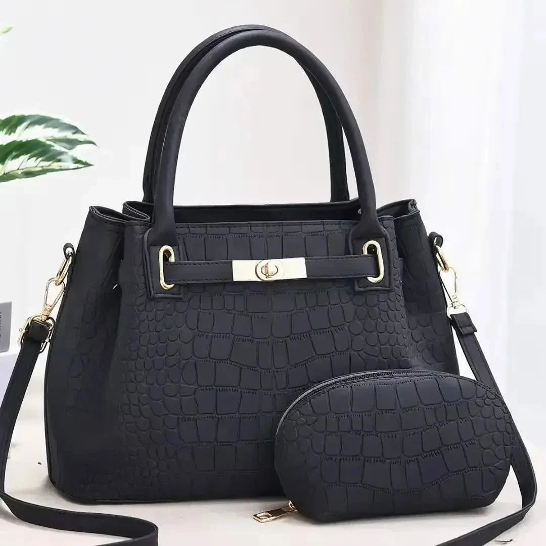 Celeste Croc-Embossed Tote Set - Vellegra