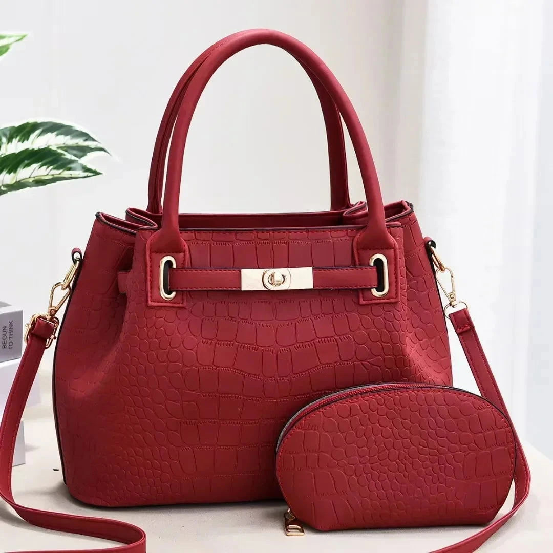 Celeste Croc-Embossed Tote Set - Vellegra