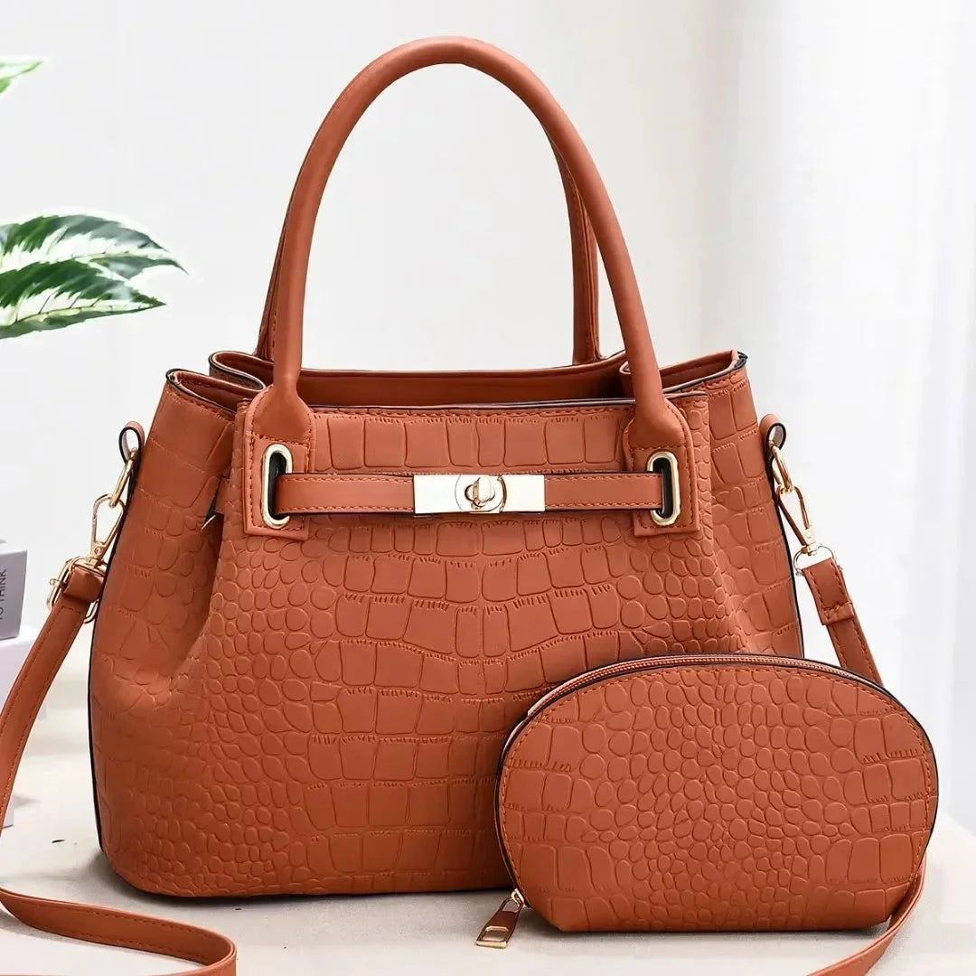 Celeste Croc-Embossed Tote Set - Vellegra