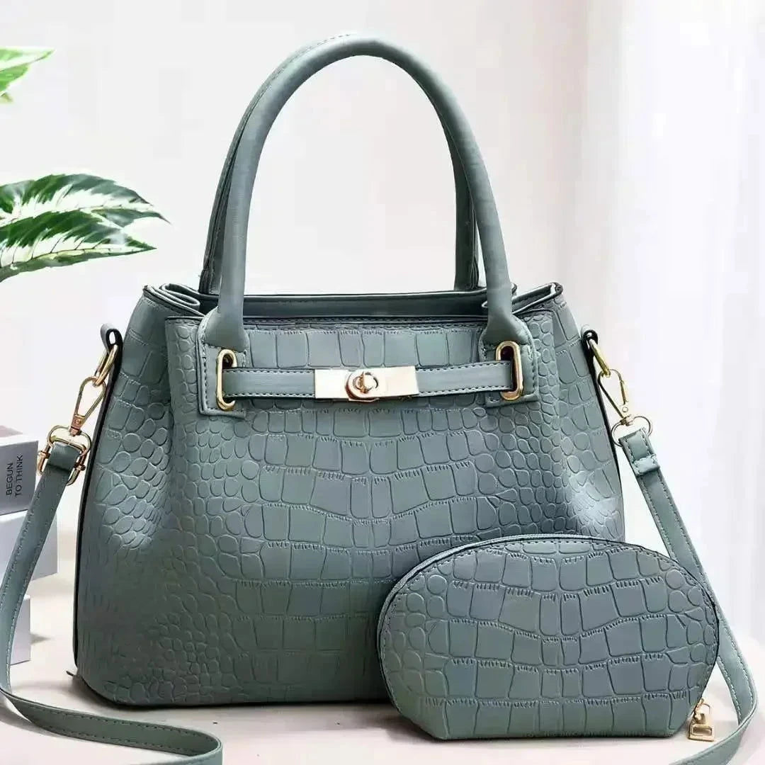 Celeste Croc-Embossed Tote Set - Vellegra