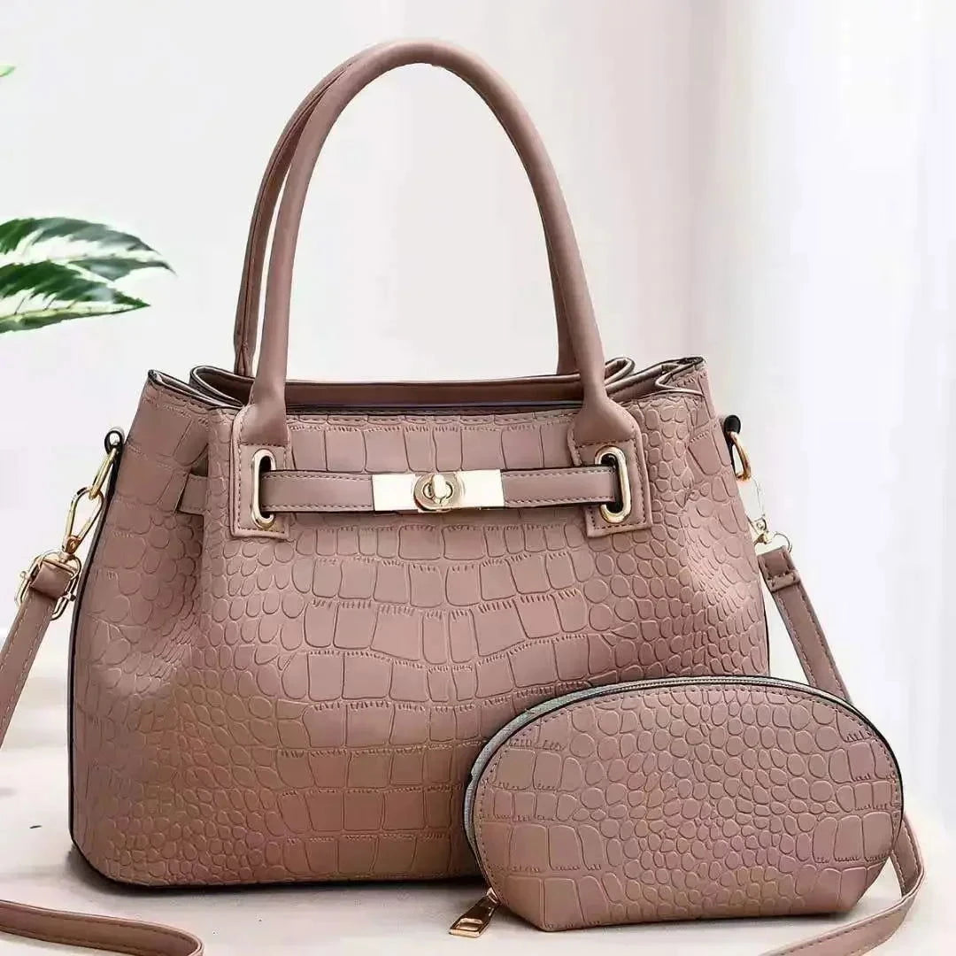 Celeste Croc-Embossed Tote Set - Vellegra