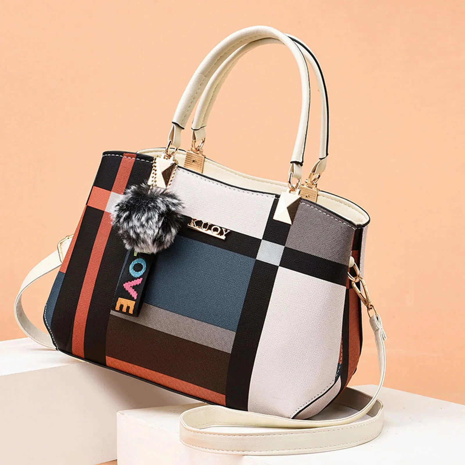 Colorblock Pom Mini Top Handle - VELLEGRA
