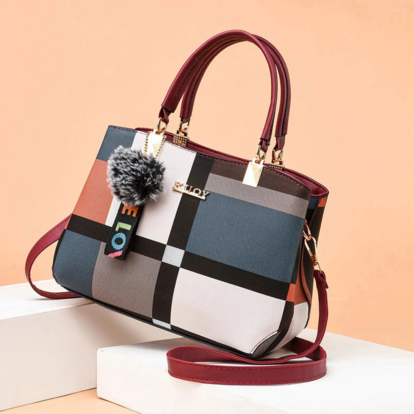 Colorblock Pom Mini Top Handle - VELLEGRA
