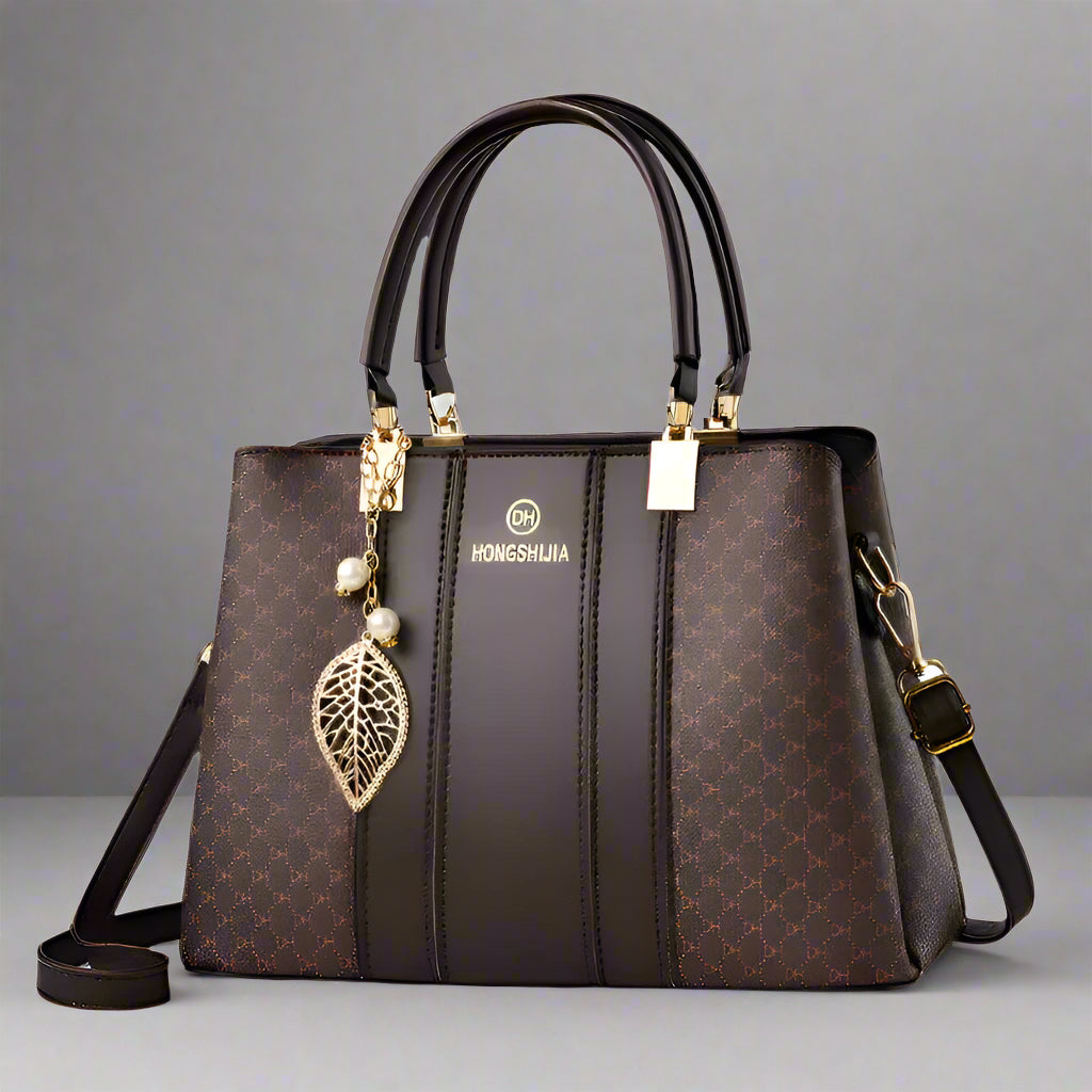 Elegant Monogram Top Handle Tote Bag - VELLEGRA