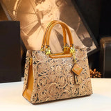Floral Carved Leather Tote for Elegant Daily Wear - Vellegra