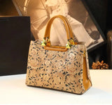 Floral Carved Leather Tote for Elegant Daily Wear - Vellegra