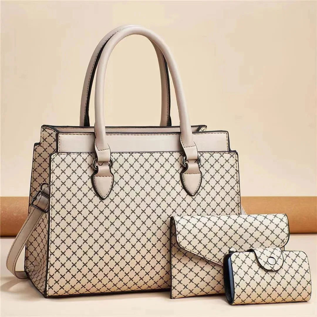 Geo Pattern Triple Piece Tote Set - VELLEGRA