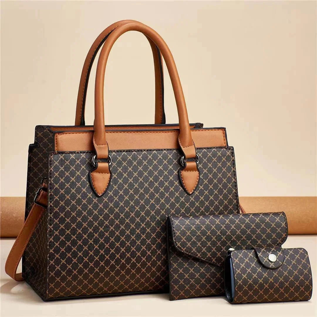 Geo Pattern Triple Piece Tote Set - VELLEGRA