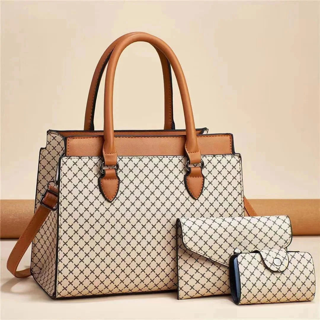 Geo Pattern Triple Piece Tote Set - VELLEGRA