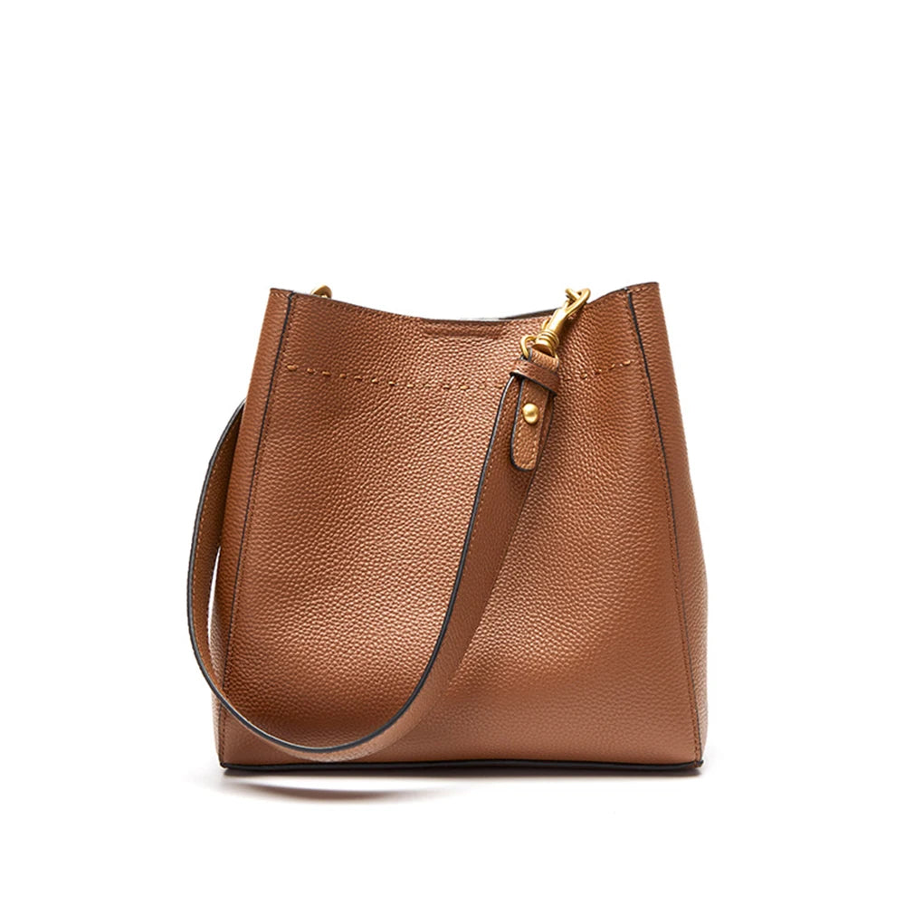 Zivara Leather Bucket Bag – Structured Cowhide Shoulder Tote