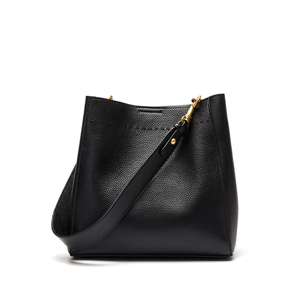 Zivara Leather Bucket Bag – Structured Cowhide Shoulder Tote