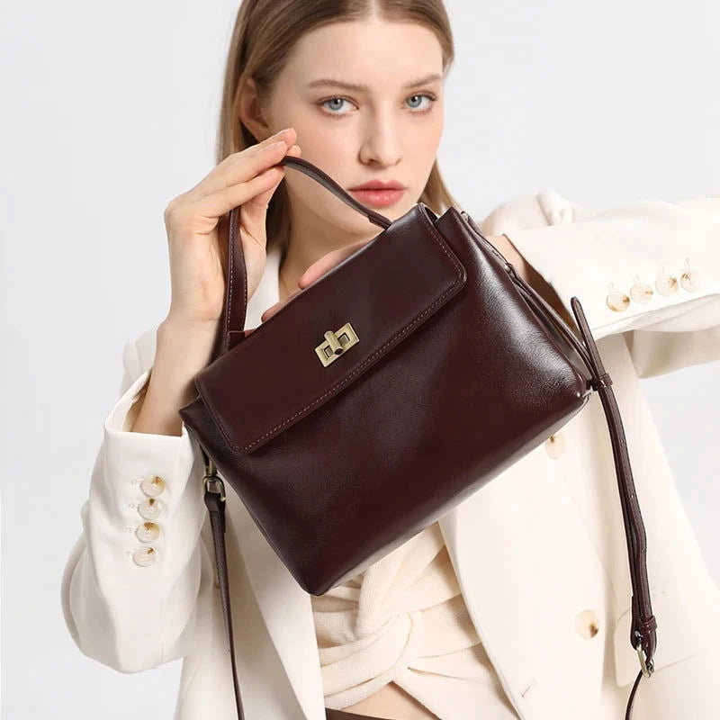 Lunira Classic Leather Satchel - Vellegra