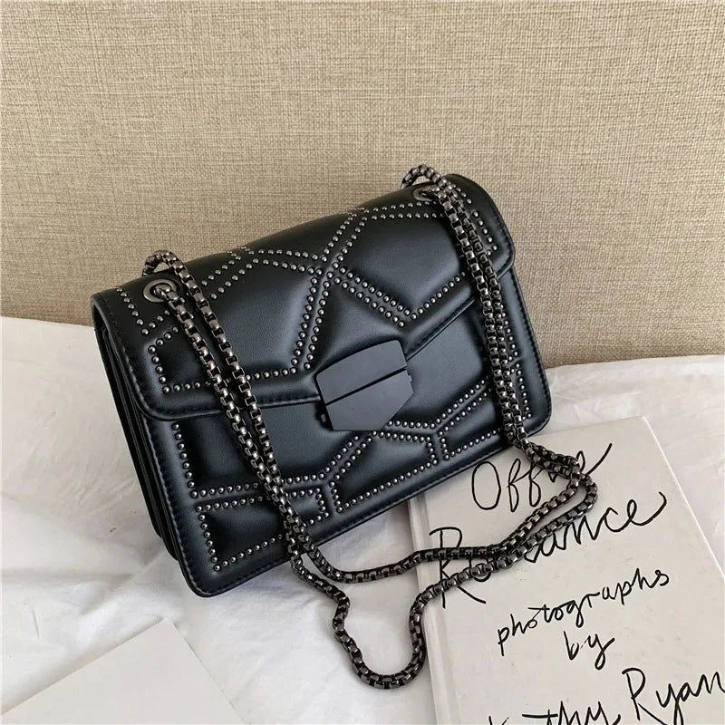 Lyra Rivet Flap Chain Bag - Vellegra