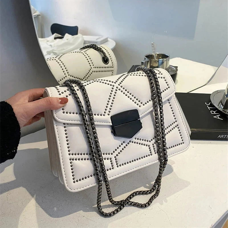 Lyra Rivet Flap Chain Bag - Vellegra