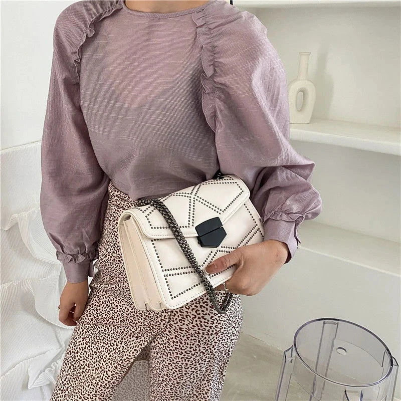 Lyra Rivet Flap Chain Bag - Vellegra
