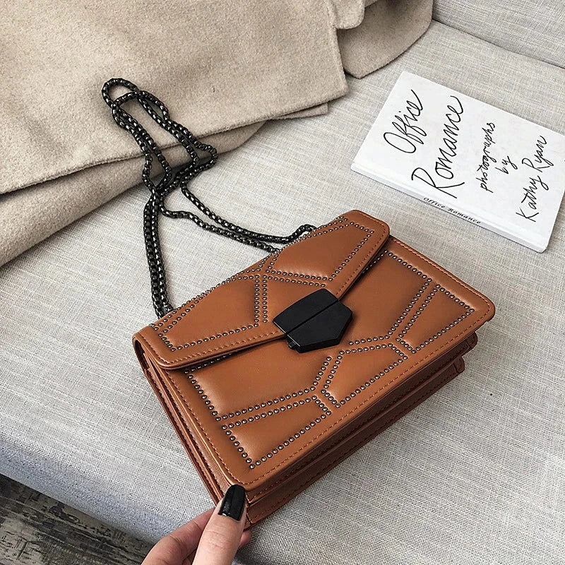 Lyra Rivet Flap Chain Bag - Vellegra