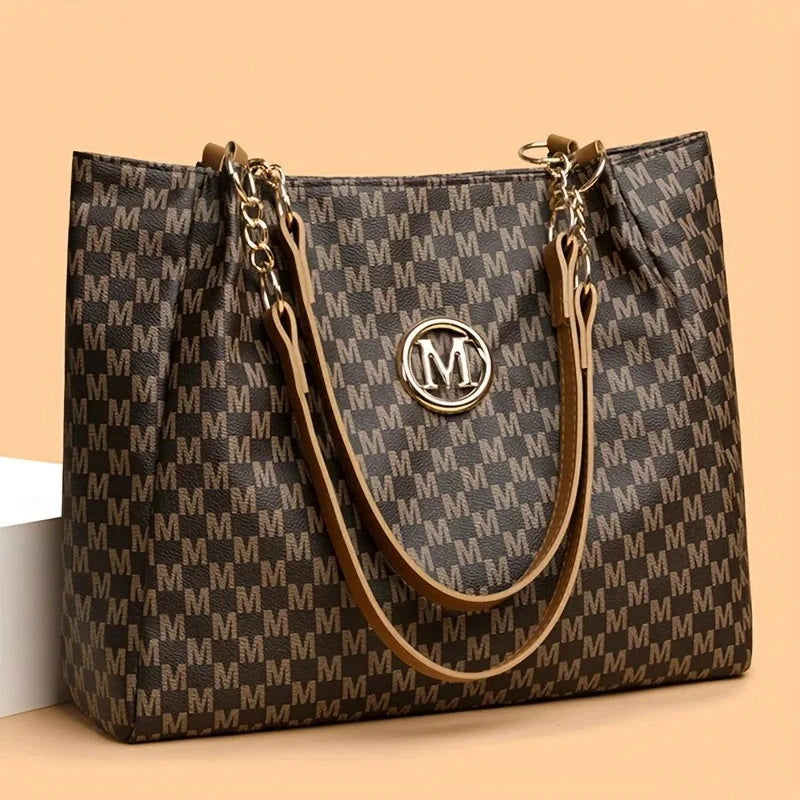 Monogram M Chain Shoulder Tote - VELLEGRA