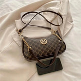 Monogram PU Crossbody Bag with Gold Chain - Vellegra
