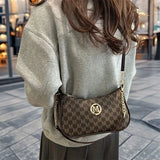 Monogram PU Crossbody Bag with Gold Chain - Vellegra