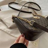 Monogram PU Crossbody Bag with Gold Chain - Vellegra