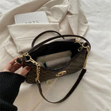 Monogram PU Crossbody Bag with Gold Chain - Vellegra