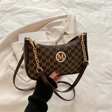 Monogram PU Crossbody Bag with Gold Chain - Vellegra