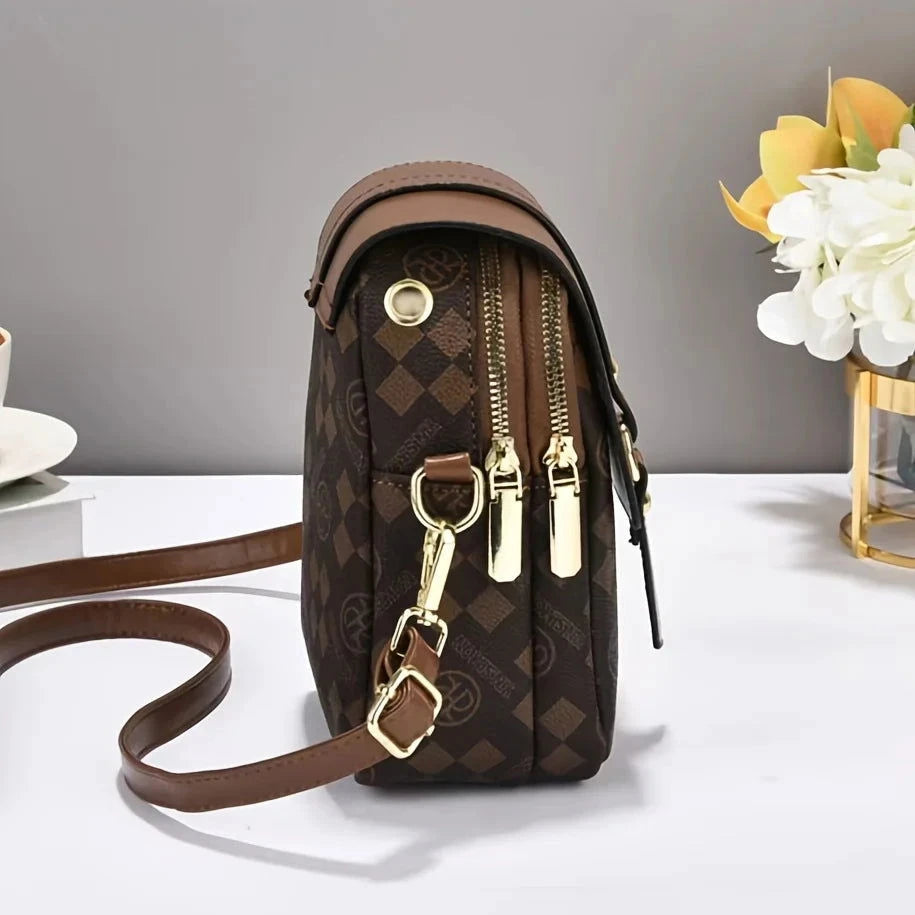 Multi-Zip PU Crossbody Bag for Everyday Essentials - Vellegra