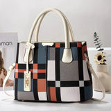 Plaid Block Panel Crossbody Satchel - VELLEGRA