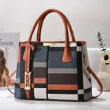 Plaid Block Panel Crossbody Satchel - VELLEGRA
