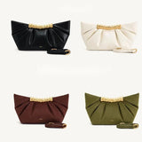 Pleated PU Clutch with Gold Handle Detail - Vellegra