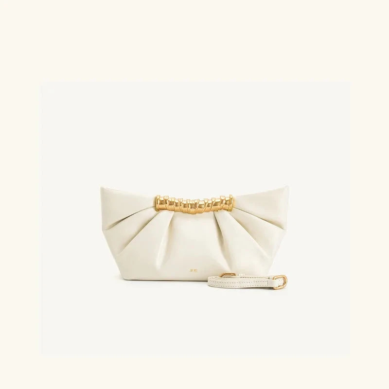 Pleated PU Clutch with Gold Handle Detail - Vellegra