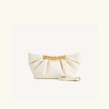 Pleated PU Clutch with Gold Handle Detail - Vellegra