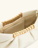 Pleated PU Clutch with Gold Handle Detail - Vellegra