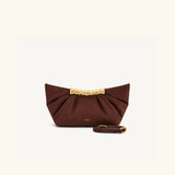Pleated PU Clutch with Gold Handle Detail - Vellegra