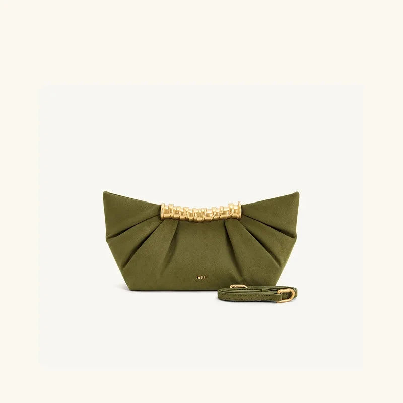 Pleated PU Clutch with Gold Handle Detail - Vellegra