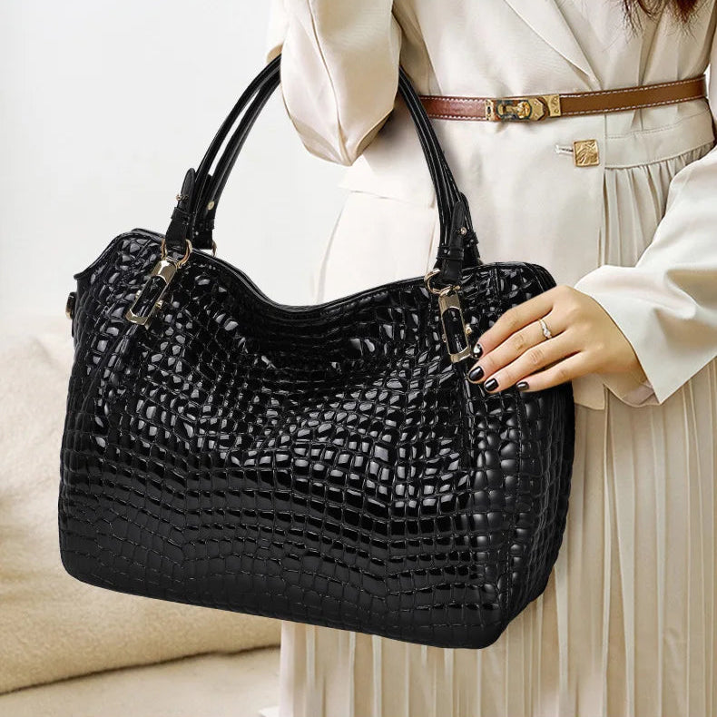 Valmara Croc Tote – Cowhide Leather Everyday Bag with Embossed Texture