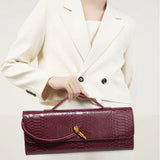 Croc-Embossed Clutch with Top Handle & Strap