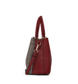 Vernara Colorblock Tote – Structured Houndstooth Cowhide Handbag with Pearl Accent