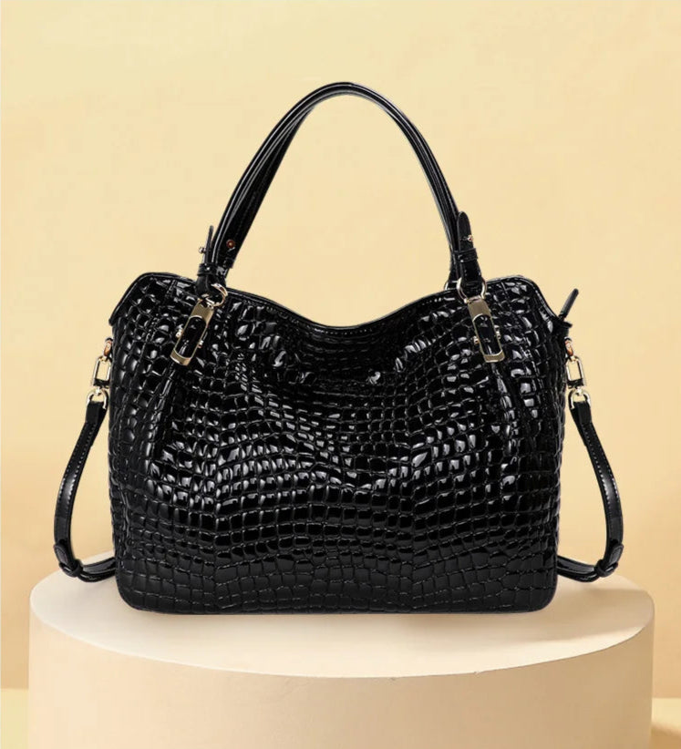 Valmara Croc Tote – Cowhide Leather Everyday Bag with Embossed Texture