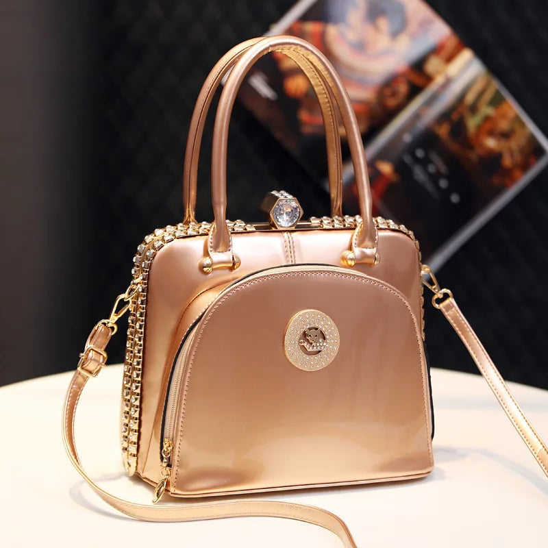 Serelina Crystal Shell Bag – Glossy Leather Evening Handbag